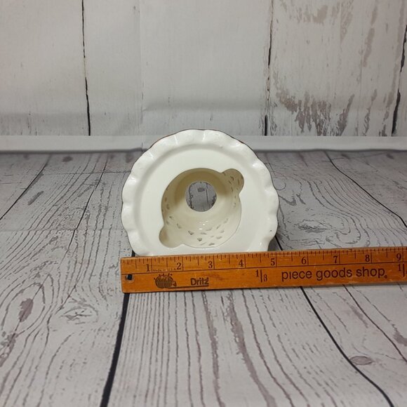 Poinsettia Christmas Tea Light Candle Holder 2pc Gold Red Green Ceramic 7" - Picture 10 of 11